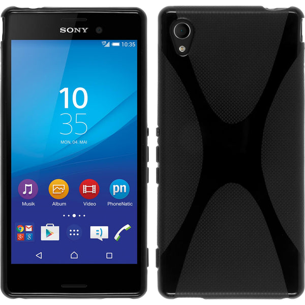 PhoneNatic Case kompatibel mit Sony Xperia M4 Aqua - schwarz Silikon Hülle X-Style + 2 Schutzfolien