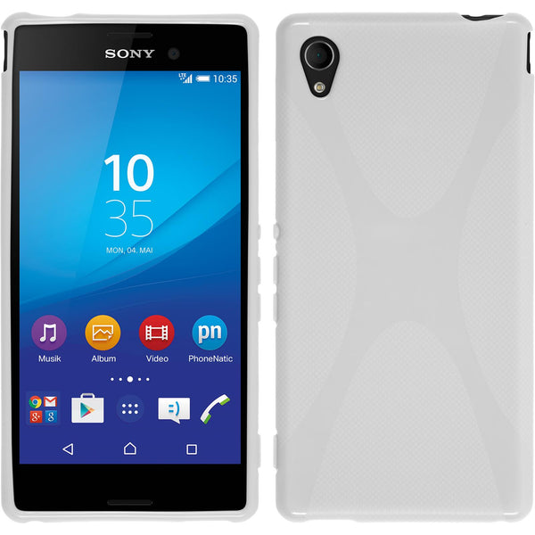 PhoneNatic Case kompatibel mit Sony Xperia M4 Aqua - weiﬂ Silikon Hülle X-Style + 2 Schutzfolien