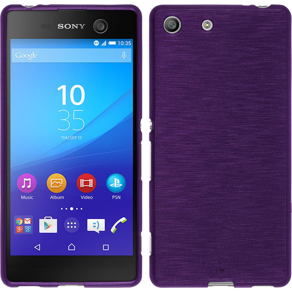 PhoneNatic Case kompatibel mit Sony Xperia M5 - lila Silikon Hülle brushed + 2 Schutzfolien