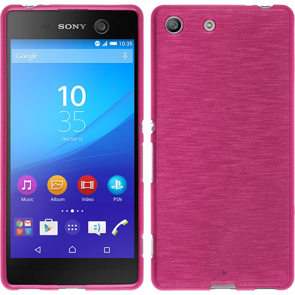 PhoneNatic Case kompatibel mit Sony Xperia M5 - pink Silikon Hülle brushed + 2 Schutzfolien