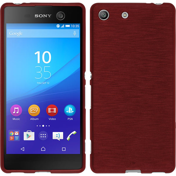PhoneNatic Case kompatibel mit Sony Xperia M5 - rot Silikon Hülle brushed + 2 Schutzfolien