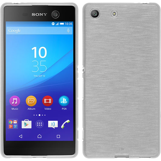 PhoneNatic Case kompatibel mit Sony Xperia M5 - weiﬂ Silikon Hülle brushed + 2 Schutzfolien