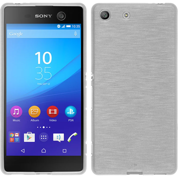 PhoneNatic Case kompatibel mit Sony Xperia M5 - weiß Silikon Hülle brushed + 2 Schutzfolien