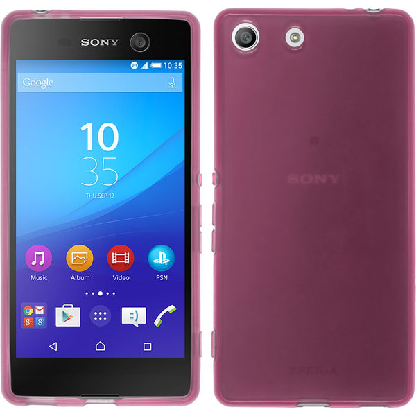 PhoneNatic Case kompatibel mit Sony Xperia M5 - rosa Silikon Hülle transparent + 2 Schutzfolien