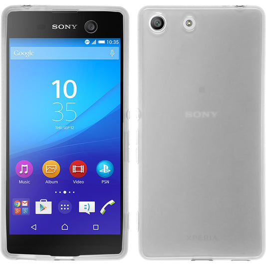 PhoneNatic Case kompatibel mit Sony Xperia M5 - weiﬂ Silikon Hülle transparent + 2 Schutzfolien