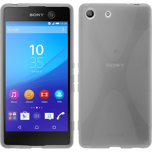 PhoneNatic Case kompatibel mit Sony Xperia M5 - grau Silikon Hülle X-Style + 2 Schutzfolien
