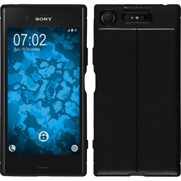 PhoneNatic Case kompatibel mit Sony Xperia XZ1 - schwarz Silikon Hülle Lederoptik Cover