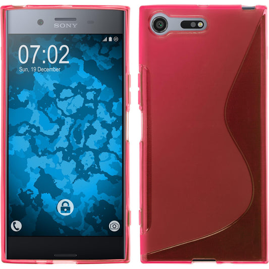 PhoneNatic Case kompatibel mit Sony Xperia XZ Premium - pink Silikon Hülle S-Style + 2 Schutzfolien