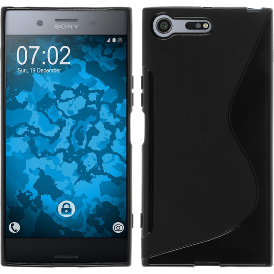 PhoneNatic Case kompatibel mit Sony Xperia XZ Premium - schwarz Silikon Hülle S-Style + 2 Schutzfolien