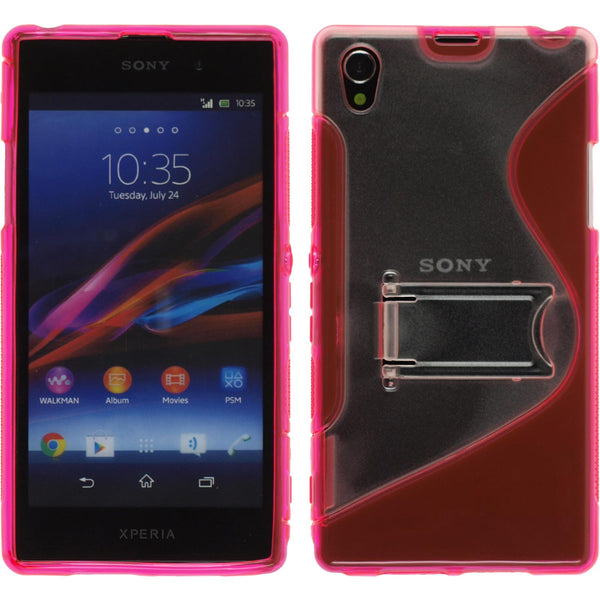 PhoneNatic Case kompatibel mit Sony Xperia Z1 - pink Silikon Hülle  + 2 Schutzfolien