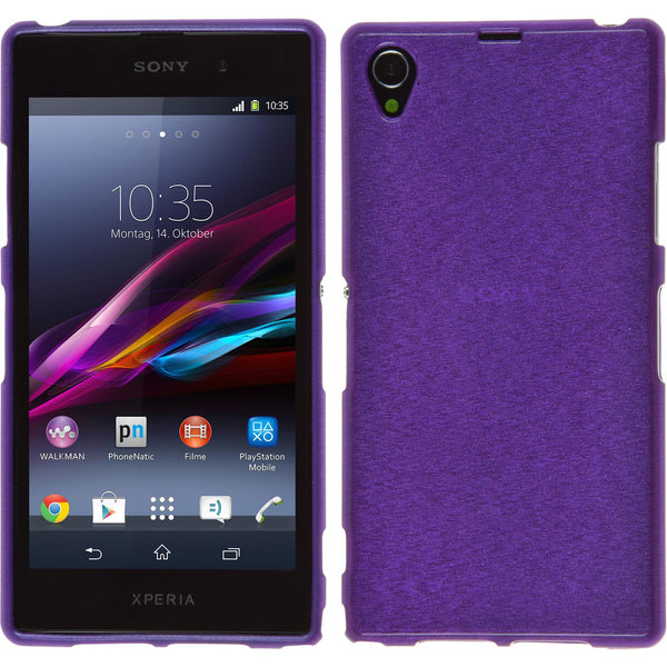 PhoneNatic Case kompatibel mit Sony Xperia Z1 - lila Silikon Hülle brushed + 2 Schutzfolien