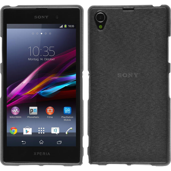 PhoneNatic Case kompatibel mit Sony Xperia Z1 - silber Silikon Hülle brushed + 2 Schutzfolien