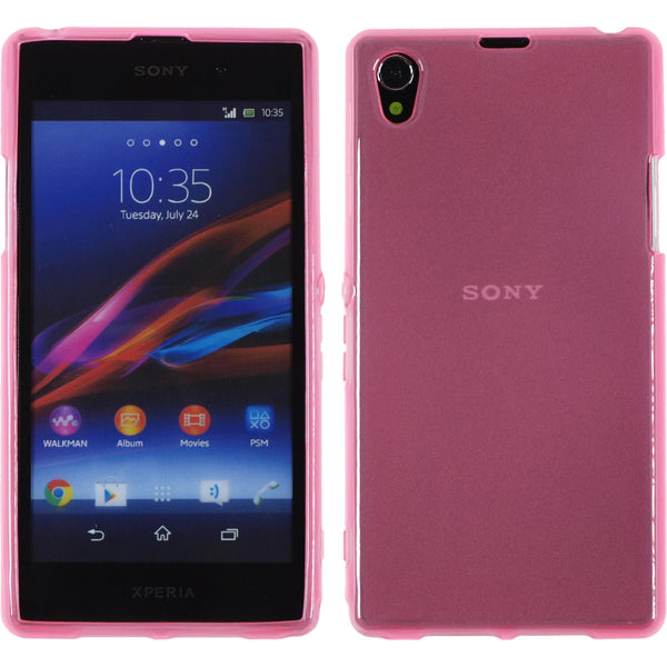 PhoneNatic Case kompatibel mit Sony Xperia Z1 - rosa Silikon Hülle transparent + 2 Schutzfolien