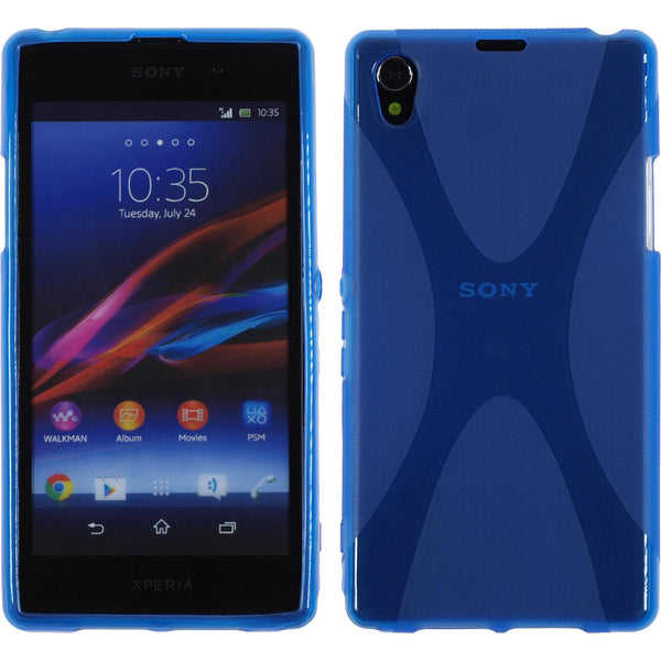 PhoneNatic Case kompatibel mit Sony Xperia Z1 - blau Silikon Hülle X-Style + 2 Schutzfolien