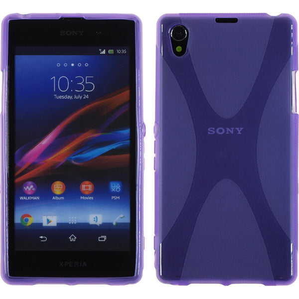 PhoneNatic Case kompatibel mit Sony Xperia Z1 - lila Silikon Hülle X-Style + 2 Schutzfolien