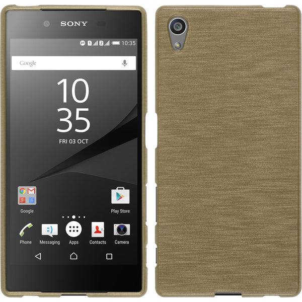 PhoneNatic Case kompatibel mit Sony Xperia Z5 - gold Silikon Hülle brushed + 2 Schutzfolien