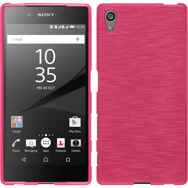 PhoneNatic Case kompatibel mit Sony Xperia Z5 - pink Silikon Hülle brushed + 2 Schutzfolien