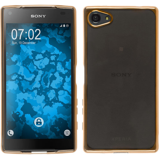 PhoneNatic Case kompatibel mit Sony Xperia Z5 Compact - gold Silikon Hülle Slim Fit + 2 Schutzfolien
