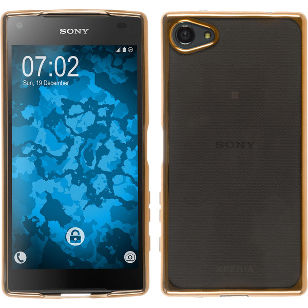 PhoneNatic Case kompatibel mit Sony Xperia Z5 Compact - gold Silikon Hülle Slim Fit + 2 Schutzfolien