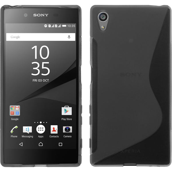 PhoneNatic Case kompatibel mit Sony Xperia Z5 - grau Silikon Hülle S-Style + 2 Schutzfolien