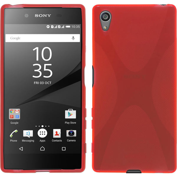 PhoneNatic Case kompatibel mit Sony Xperia Z5 - rot Silikon Hülle X-Style + 2 Schutzfolien