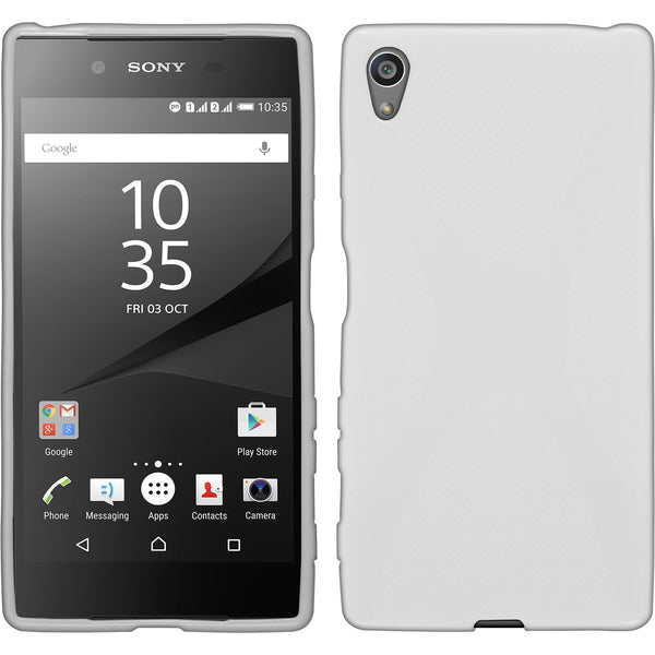 PhoneNatic Case kompatibel mit Sony Xperia Z5 - weiß Silikon Hülle X-Style + 2 Schutzfolien
