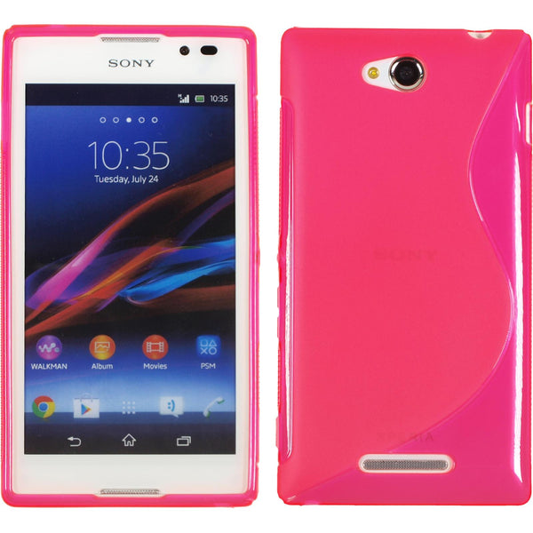 PhoneNatic Case kompatibel mit Sony Xperia C - pink Silikon Hülle S-Style + 2 Schutzfolien