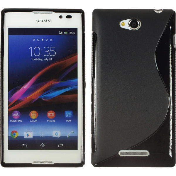 PhoneNatic Case kompatibel mit Sony Xperia C - schwarz Silikon Hülle S-Style + 2 Schutzfolien