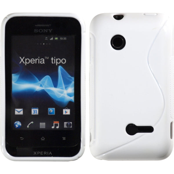 PhoneNatic Case kompatibel mit Sony Xperia tipo - weiß Silikon Hülle S-Style + 2 Schutzfolien