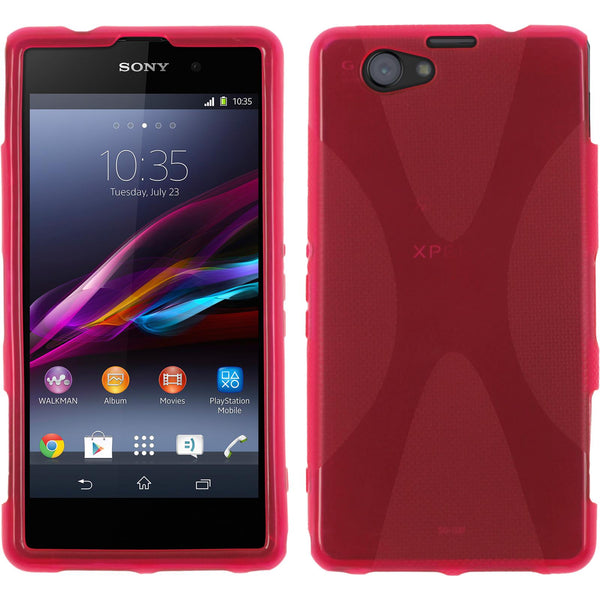 PhoneNatic Case kompatibel mit Sony Xperia Z1 Compact - pink Silikon Hülle X-Style + 2 Schutzfolien