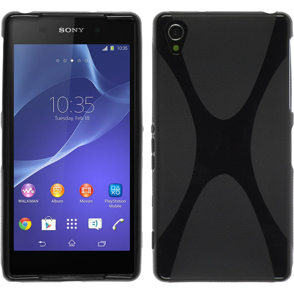 PhoneNatic Case kompatibel mit Sony Xperia Z2 - schwarz Silikon Hülle X-Style + 2 Schutzfolien