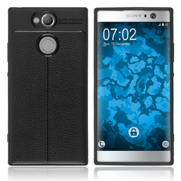 PhoneNatic Case kompatibel mit Sony Xperia XA2 - schwarz Silikon Hülle Lederoptik Cover