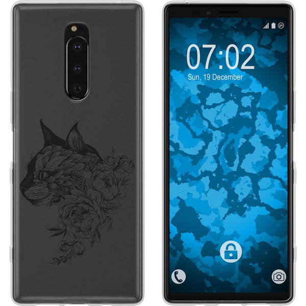 Xperia 1 Silikon-Hülle Floral Katze M2-1 Case