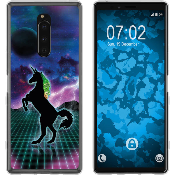 Xperia 1 Silikon-Hülle Retro Wave Einhorn M2 Case