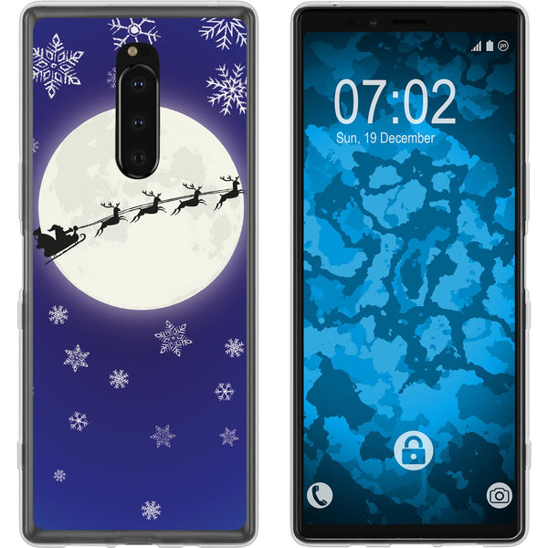 Xperia 1 Silikon-Hülle X Mas Weihnachten Santa - Snowflakes