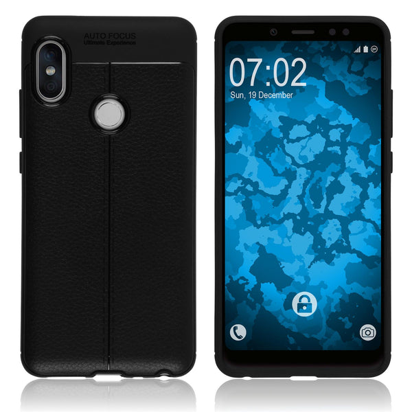 PhoneNatic Case kompatibel mit Xiaomi Redmi Note 5 Pro - schwarz Silikon Hülle Lederoptik Cover