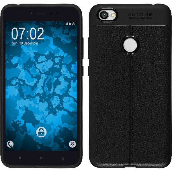 PhoneNatic Case kompatibel mit Xiaomi Redmi Note 5A - schwarz Silikon Hülle Lederoptik Cover