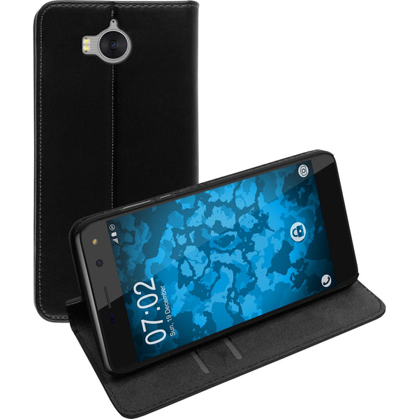 Kunst-Lederhülle für Huawei Y5 2017 Book-Case schwarz + 2 Sc