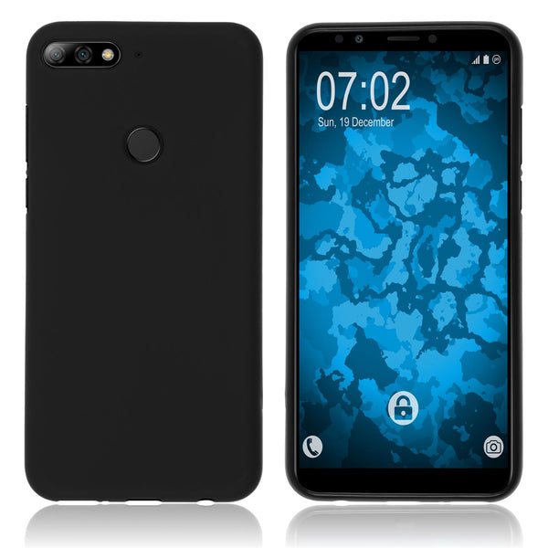 PhoneNatic Case kompatibel mit Huawei Y7 Prime (2018) - schwarz Silikon Hülle matt Cover